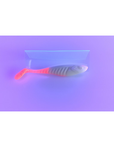 🔥 Shad Alpha 9 cm Blanc queue rose fluo | Leurres Souples Perche & Sandre | Kestufish 🎣